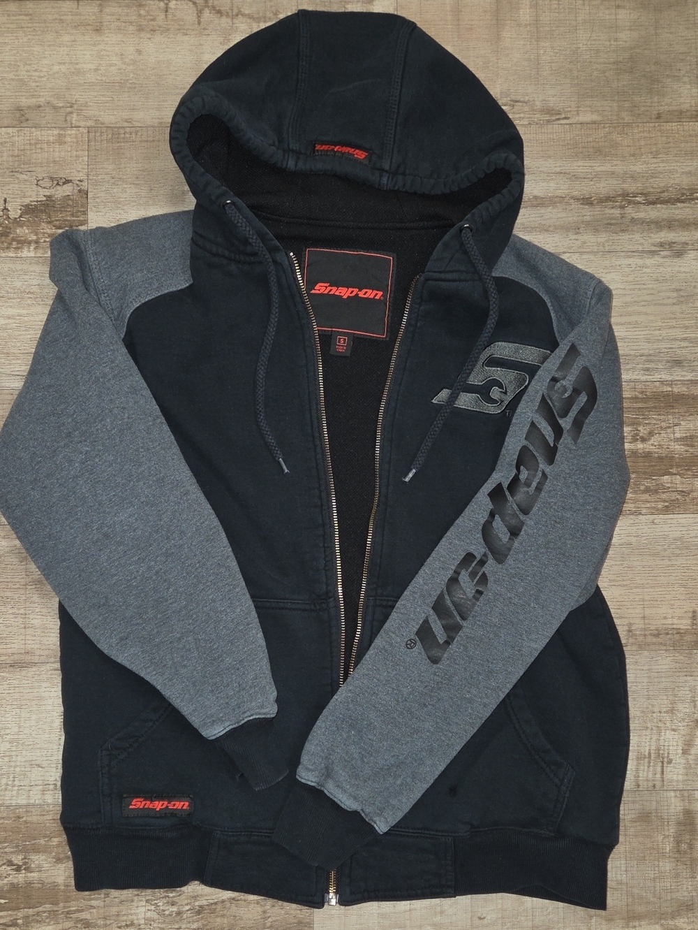 Snap Two-Tone Black and Gray Hooded Zip Jacket